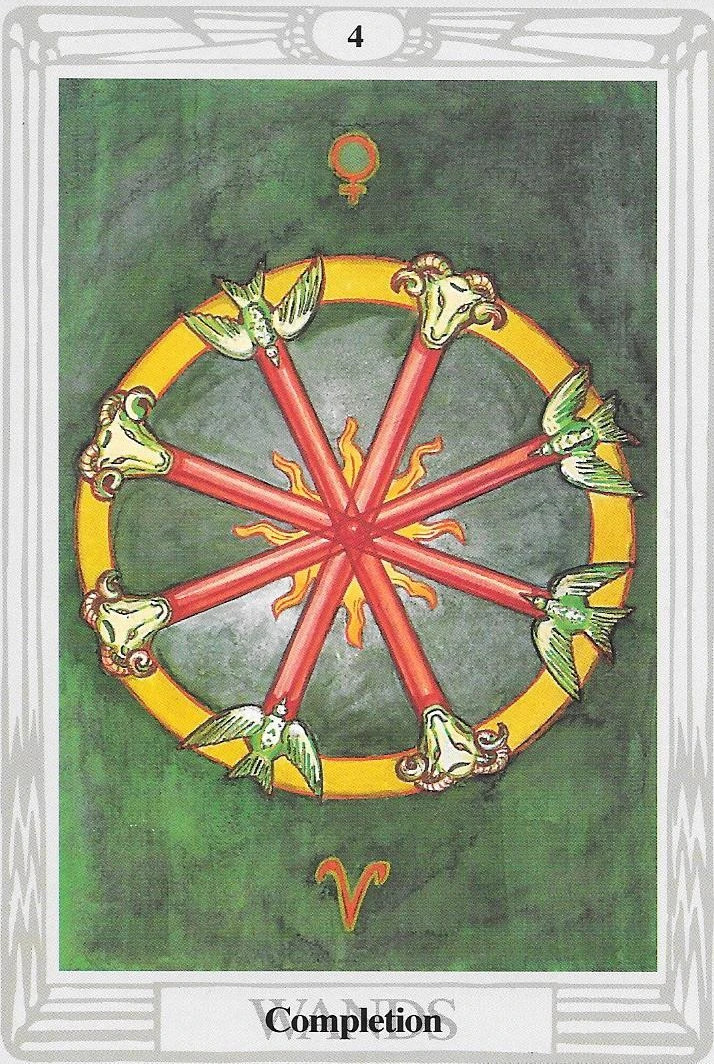 Four of Wands" from the Thoth Tarot by Aleister Crowley, Frieda Harris...