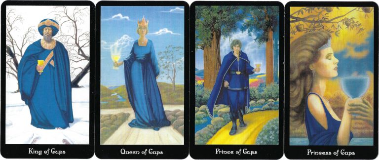 The King is winter, Queen is spring, Prince is summer, and Princess is fall in the Ellen Cannon Reed Witches Tarot