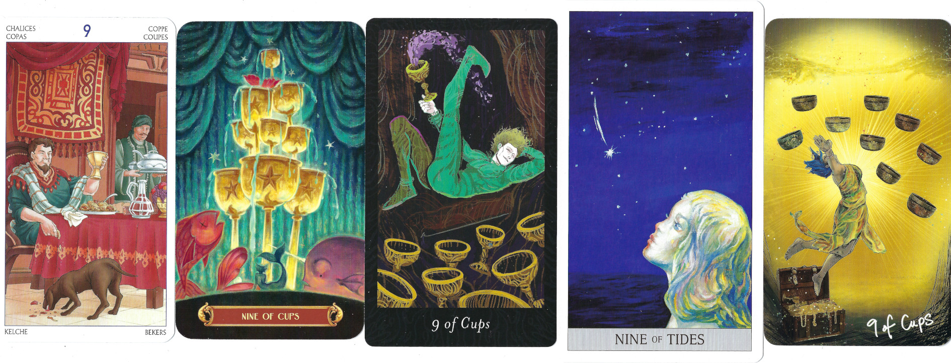 Enjoyment, satiety, and contentment are indicated by the Nine of Cups: Jupiter in Pisces.